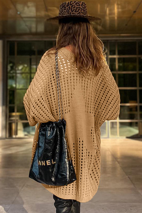 Pointelle Knit Pocket Open Front Cardigan